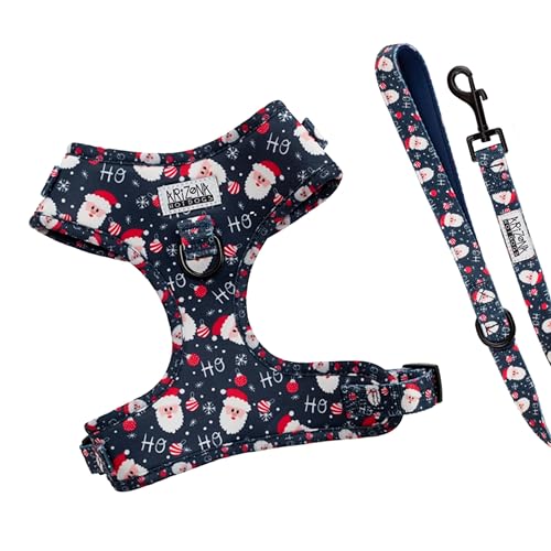 Hundegeschirr Weihnachten mit Leine für große Hunde | Arizona Hotdogs Softgeschirr Hohoho | Leine Nylon 1,5m | Weihnachtsmann | (L) von ARIZONA HOT DOGS