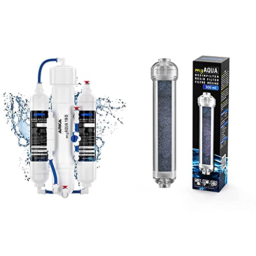 ARKA Aquatics - myAqua190 Umkehrosmoseanlage für 190L/Tag. Wasserfilter und Enthärtungsanlage Filter für bis zu 99% der Schadstoffe, Salz und Bakterien & Resinfilter 300 ml - Reinstwasserfilter von ARKA Aquatics