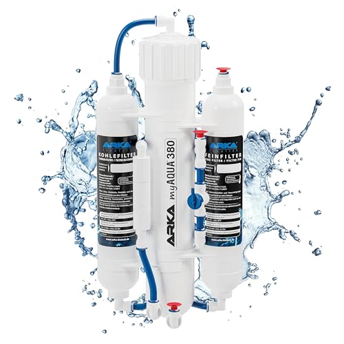 ARKA myAQUA 380 Umkehrosmoseanlage 380 L/Tag - Wasserfilter & Enthärtungsanlage für Aquarien & Haushalt, entfernt bis zu 99% Aller Schadstoffe, Salze & Bakterien von ARKA