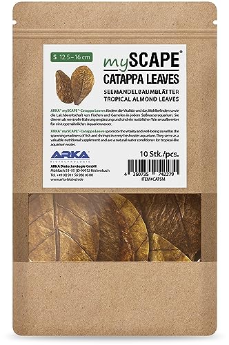 ARKA Myscape-Catappa Set aus 10 Badamierblättern, 12,5 bis 16 cm, natürlicher Wasseraufbereiter für Fische und Garnelen in Süßwasseraquarien, Futter für Fische und Garnelen von ARKA