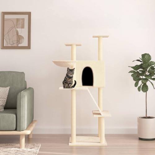 ARKEM Kratzbaum mit Sisal-Kratzsäulen Creme 143 cm Cat Tree Kratzbaum Grosse Katzen Stabil Kratztonne von ARKEM