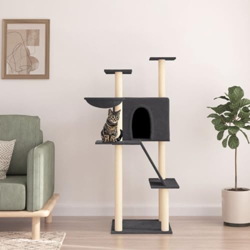 ARKEM Kratzbaum mit Sisal-Kratzsäulen Dunkelgrau 143 cm Cat Tree Kratzbaum Grosse Katzen Stabil von ARKEM