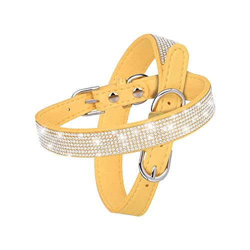 Glänzendes Hundehalsband mit Strass Sicheres und Bequemes Größenverstellbares Halsband für Kleine Bis Mittelgroße Hunde (L 51X2.5CM, Gelb) von ARLTTH