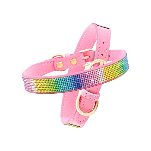 Glänzendes Hundehalsband mit Strass Sicheres und Bequemes Größenverstellbares Halsband für Kleine Bis Mittelgroße Hunde (L 51X2.5CM, Hell-Pink) von ARLTTH