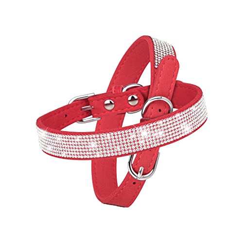 Glänzendes Hundehalsband mit Strass Sicheres und Bequemes Größenverstellbares Halsband für Kleine Bis Mittelgroße Hunde (L 51X2.5CM, Rot) von ARLTTH