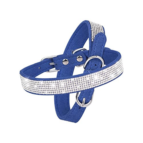 Glänzendes Hundehalsband mit Strass Sicheres und Bequemes Größenverstellbares Halsband für Kleine Bis Mittelgroße Hunde (M 42X2CM, Blau) von ARLTTH