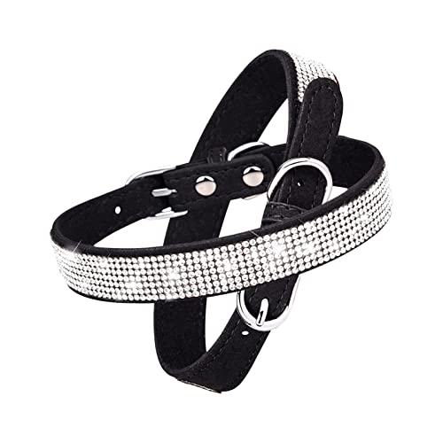 Glänzendes Hundehalsband mit Strass Sicheres und Bequemes Größenverstellbares Halsband für Kleine Bis Mittelgroße Hunde (M 42X2CM, Schwarz) von ARLTTH