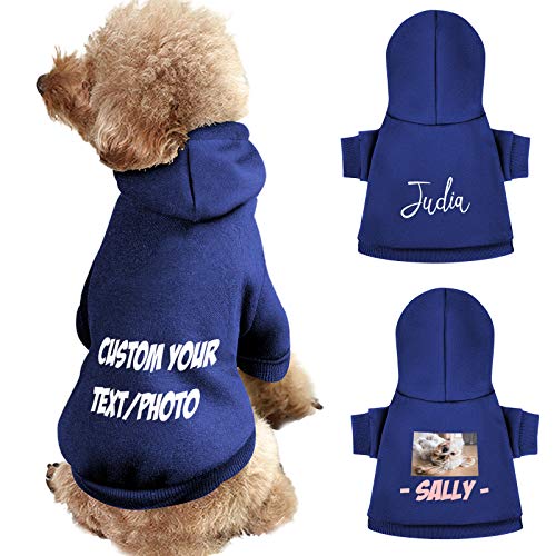 Haustier-Kapuzenpullover, personalisierbar, mit Foto und Text, weicher Pullover für Welpen, Hunde mit Hut (Blau) von ARLTTH