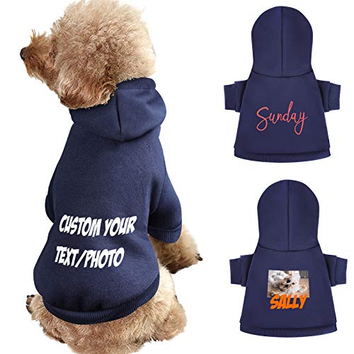 Haustier-Kapuzenpullover, personalisierbar, mit Foto und Text, weicher Pullover für Welpen, Hunde mit Hut (Navy blau) von ARLTTH