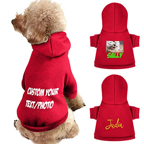 Haustier-Kapuzenpullover, personalisierbar, mit Foto und Text, weicher Pullover für Welpen, Hunde mit Hut (rot) von ARLTTH