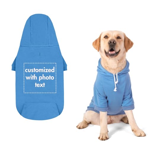 Personalisierte Haustier Hoodie, Kundengebundene Big Dog Kleidung mit Fotos und Text, weicher Pullover mit Hut, Big Dog Shirt (Blau) von ARLTTH