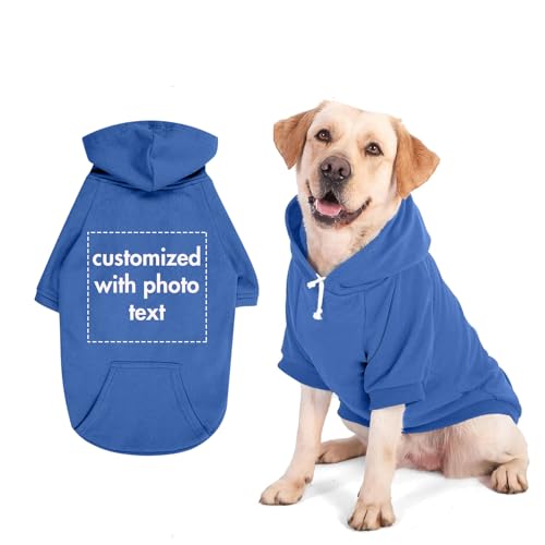 Personalisierte Haustier Hoodie, Kundengebundene Big Dog Kleidung mit Fotos und Text, weicher Pullover mit Hut, Big Dog Shirt (Dunkel Blau) von ARLTTH