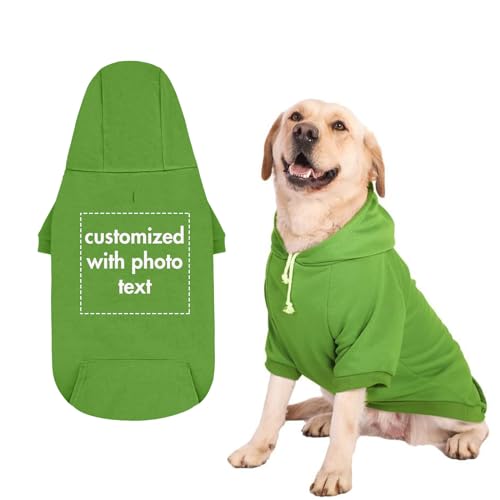 Personalisierte Haustier Hoodie, Kundengebundene Big Dog Kleidung mit Fotos und Text, weicher Pullover mit Hut, Big Dog Shirt (Grün) von ARLTTH