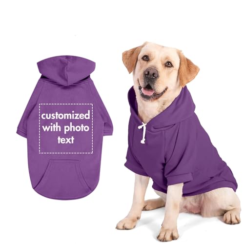 Personalisierte Haustier Hoodie, Kundengebundene Big Dog Kleidung mit Fotos und Text, weicher Pullover mit Hut, Big Dog Shirt (Lila) von ARLTTH