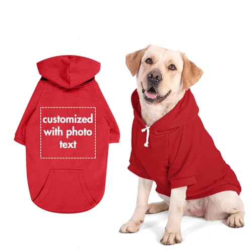 Personalisierte Haustier Hoodie, Kundengebundene Big Dog Kleidung mit Fotos und Text, weicher Pullover mit Hut, Big Dog Shirt (Rot) von ARLTTH