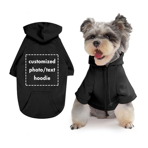 Personalisierte Haustier Hoodie, Kundengebundene Big Dog Kleidung mit Fotos und Text, weicher Pullover mit Hut, Big Dog Shirt (Schwarz) von ARLTTH