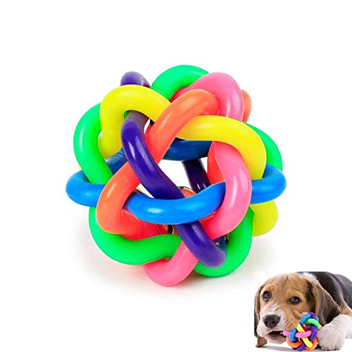 AROYEL Buntes Hundespielzeug aus geflochtenem Gummi mit Glöckchen, Größe L von AROYEL
