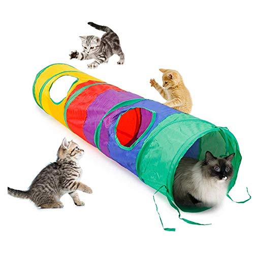 Aroyel Katzentunnel, Regenbogenfarben, faltbar, 2 Löcher, tragbar, interaktives Spielzeug für Kätzchen von AROYEL