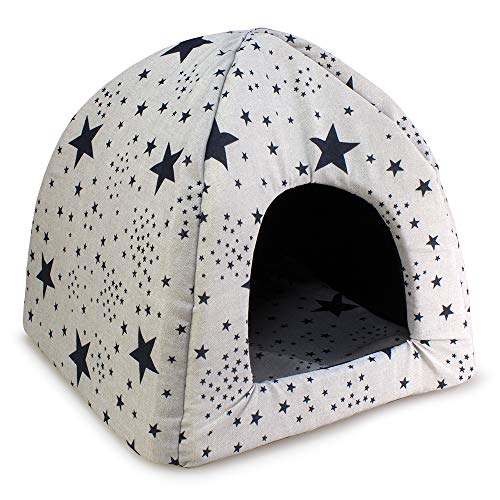 ARQUIVET Iglu Schwarze Sterne für Hunde und Katzen mit abnehmbarem Kissen, 45 x 45 x 40 cm, Haustierhöhle für Hunde und Katzen von Arquivet