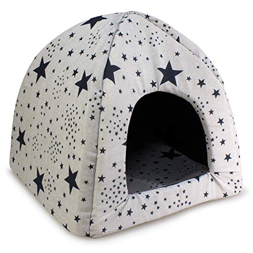 Arquivet Iglu Schwarze Sterne für Hunde und Katzen, mit abnehmbarem Kissen, 40 x 40 x 45 cm, Höhle für Haustiere, Hundebett und Katzenbett von Arquivet