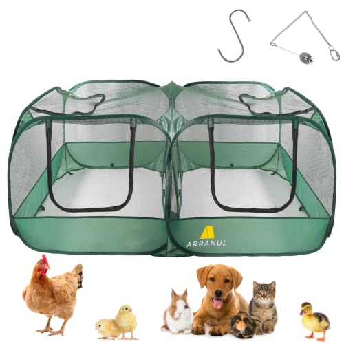 ARRANUI Tragbarer Hühnerstall, zusammenklappbar, kleine Tiere, Pop-Up-Haustierzelt, Hühnerlauf, Outdoor-Gehäuse, Hühnerstift, komplett mit hängender Obst-/Gemüsegabel ARRANUI Tragbarer Hühnerstall, zusammenklappbar, kleine Tiere, Pop-Up-Haustierzelt, Hühnerlauf, Outdoor-Gehäuse, Hühnerstift, komplett mit hängender Obst-/Gemüsegabel von ARRANUI