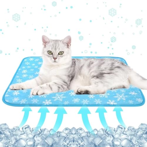 ARRITS Kühlmatte für Hunde Katzen, Sommer Kühlmatte Hund Bett Kühldecke, Waschbare rutschfeste Selbstkühlend Hundematte, kühlmatte für Katzen Kühlkissen für Klein Haustiere (S, Blau Schneeflocke) von ARRITS