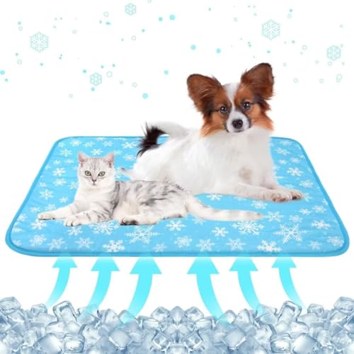 Kühlmatte für Hunde, Selbstkühlende Matte Hunde Katzen, Sommer Kühlkissen Wasserdichte Rutschfeste Pet Dog Cooling Mat, Weich und Atmungsaktiv Haustier Kühlmatte für Katzen (2XL, Blau Schneeflocke) von ARRITS