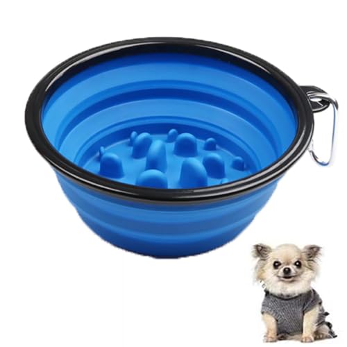 Anti Schling Napf Hund, Antischlingnapf Katze, Fressnapf Hund, Langsame Fütterung für Kleine und Mittelgroße Haustiere, Interaktiver Napf für Slow Feeder und Katze(Dunkelblau) von ARROMI