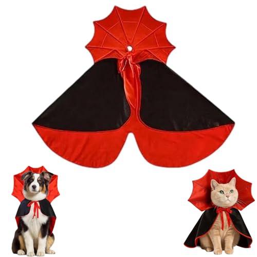 Vampirkostüm für Hunde und Katzen, Hunde-Halloween-Kostüm mit elegantem Umhang-Design, perfekt für Halloween-Partys, Haustier-Fotoshootings und Themenveranstaltungen, 50 cm Länge x 50 cm Breite von ARROMI