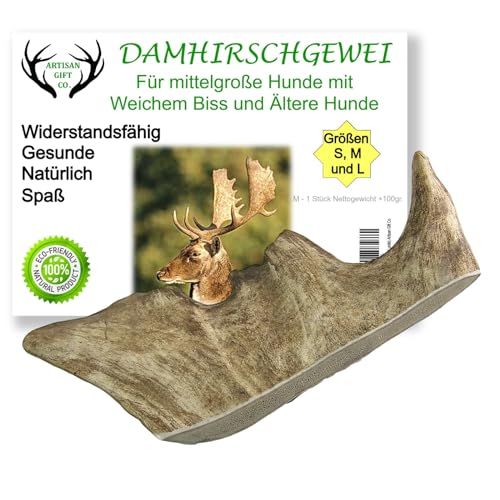 ARTISAN GIFT CO Damhirschgeweih Kauknochen für Welpen und Mittelgroße Hunde (M) 1 Stück Gewicht +100g von ARTISAN GIFT CO