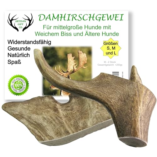 ARTISAN GIFT CO Damhirschgeweih Kauknochen für Welpen und Kleine Hunde - Erhältlich in den Größen (S, M und L) (M - 2 Stück - Mindestgewicht 200gr+) von ARTISAN GIFT CO