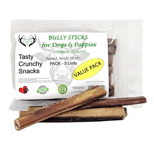ARTISAN GIFT CO Dorrfleisch Hund Leckereien – 100% Trockenfleisch für Hunde und welpen, Geeignet für die Barf-Diät - Bullensticks (15cm) - Sparpaket 5 st. von ARTISAN GIFT CO