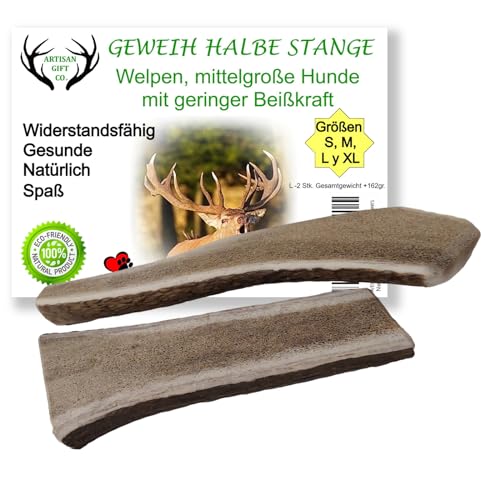 ARTISAN GIFT CO Rothirsch Geweih Hunden Kausnack Halbe Stange für Welpen oder Hunde (L - 2 stück) von ARTISAN GIFT CO