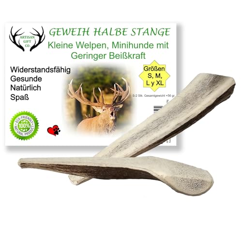 ARTISAN GIFT CO Rothirsch Geweih Hunden Kausnack Halbe Stange für Welpen oder Hunde (S - 2 stück) von ARTISAN GIFT CO