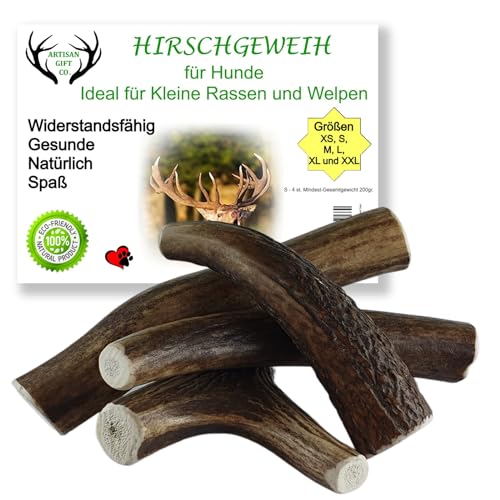 ARTISAN GIFT CO Hundesnack Rothirsch Geweih Kausnack -100% Natürlicher - Gesamtnettogewicht 200gr. (S - 4 stück) von ARTISAN GIFT CO