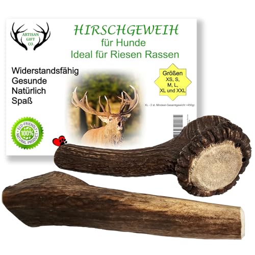 ARTISAN GIFT CO Hundesnack Rothirsch Geweih Kausnack -100% Natürlicher - Gesamtnettogewicht 450gr+ (XL - 2 stück) von ARTISAN GIFT CO