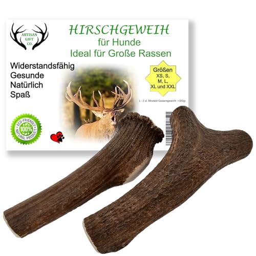 ARTISAN GIFT CO Hundesnack Rothirsch Geweih Kausnack -100% Natürlicher - Gesamtnettogewicht 300gr+ (L - 2 stück) von ARTISAN GIFT CO