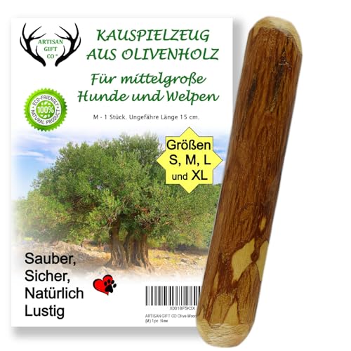 ARTISAN GIFT CO Olivenholz Kauspielzeug für Hunde 100% Natürliches (M-15 cm) 1 Stück von ARTISAN GIFT CO