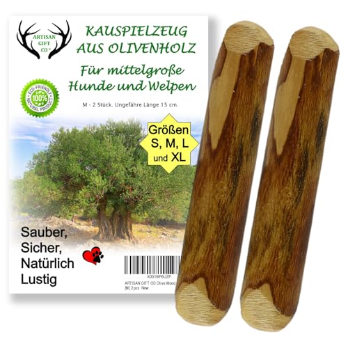 ARTISAN GIFT CO Olivenholz Kauspielzeug für Hunde 100% Natürliches (M-15 cm) Sparpaket 2 Stück von ARTISAN GIFT CO