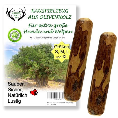 ARTISAN GIFT CO Olivenholz Kauspielzeug für Hunde 100% Natürliches (XL-24 cm) Sparpaket 2 Stück von ARTISAN GIFT CO