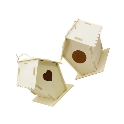 ARTSEWPLY 2 Stück Holz Vogelhaus Teilig Herz und Rundform Holzdeko Hängend Vogelkäfig Zubehör DIY Handwerk Wohnraumdekoration Langlebig und Praktisch von ARTSEWPLY