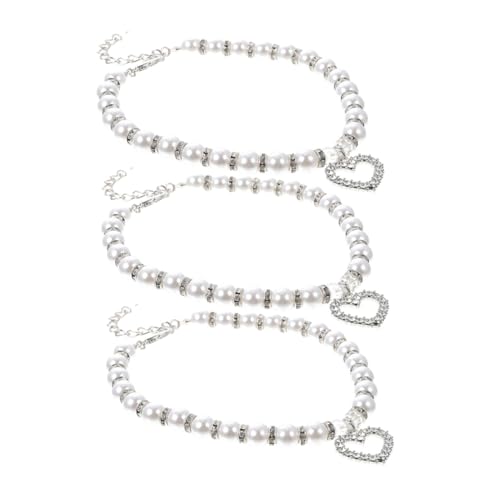 ARTSEWPLY 3 Stück Verstellbare Fake-perlen- mit Strass-Herz-anhängern für Kleine und Mittlere Hunde und Katzen Bequeme Passform Eleganter Schmuck für Geburtstag Hochzeit und Besondere von ARTSEWPLY