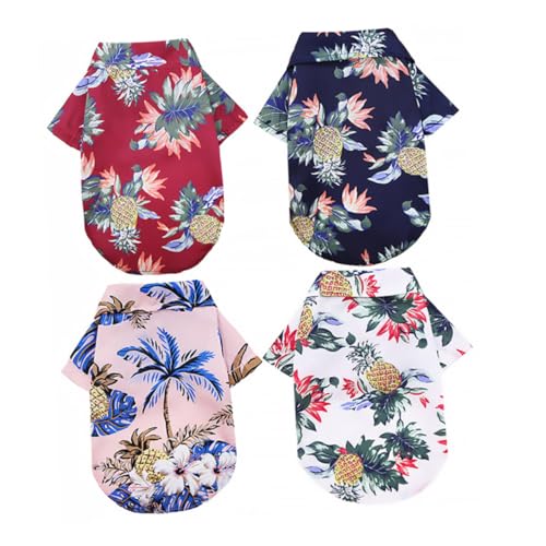 ARTSEWPLY 4 Stück Teiliges Hawaii-hundeshirt aus Atmungsaktivem Polyester Leichte Sommerkleidung mit Tropischem Muster Bequem Schweißabsorbierend für Welpen und Kleine bis Mittlere Hunde bei von ARTSEWPLY