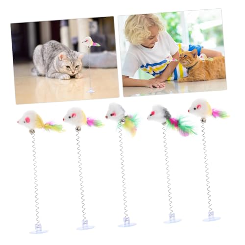 ARTSEWPLY 5 Stück Teiliges Katzenspielzeug Glocke Bunte Plüschmäuse an Federstab Interaktives für Wohnungskatzen gegen Langeweile Bewegung für Katzenbeschäftigung und Stressabbau von ARTSEWPLY