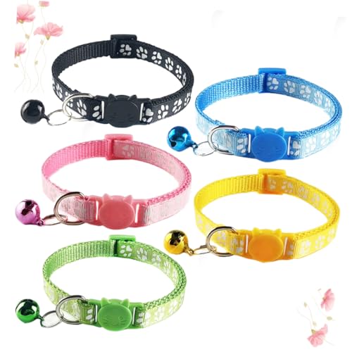 ARTSEWPLY 5 Stück Teiliges Verstellbares Haustier Katzenhalsband mit Glocke Langlebiges Schmuckhalsband in Gelb Schwarz Himmelblau und Hellgrün Sicherer Kätzchenkragen für Stilvolle Katzen von ARTSEWPLY