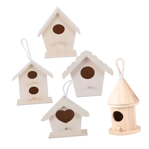 ARTSEWPLY 5 Teiliges DIY Holz Vogelnest Naturbelassenes Vogelhaus mit Klassischem Eingangsdesign Wetterfestes Gartendeko Element für Kleine Wildvögel zum Bemalen und Individuell von ARTSEWPLY