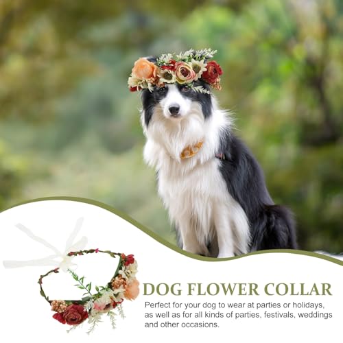 ARTSEWPLY Blumenkranz Hundehalsband mit Schleife Dekoratives Outdoor Hund Blumenkranz für Hochzeit Party Fotoshooting Verstellbar Geeignet für Hunde und von ARTSEWPLY
