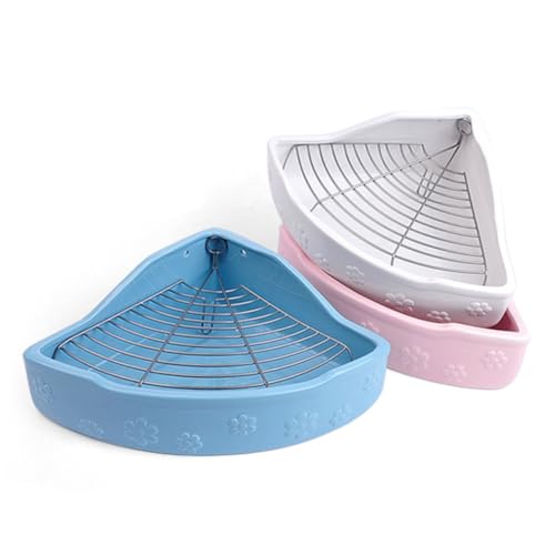 ARTSEWPLY Bunte Keramik Kleintier Toilette mit Beißschutz und Kippschutz Dreieckiges Reinigungsklo für Kaninchen und Meerschweinchen Leicht zu Reinigen Haustier Zubehör in Rosa von ARTSEWPLY