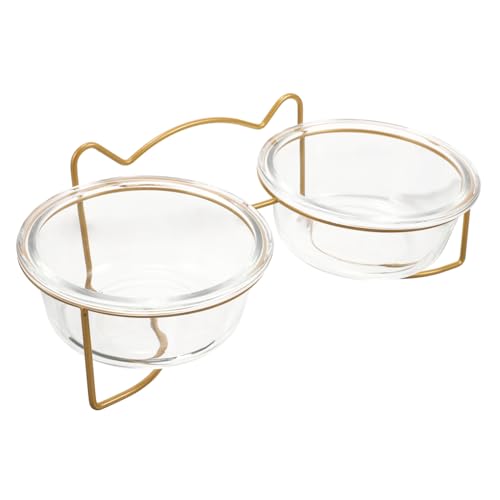 ARTSEWPLY Erhöhter Katzenfutternapf mit Stabilem Metallgestell Geneigte Doppelschale aus Glas Abnehmbar Leicht zu Reinigen Entlastet Nacken für Kätzchen und Welpen Weiß Lackiert von ARTSEWPLY