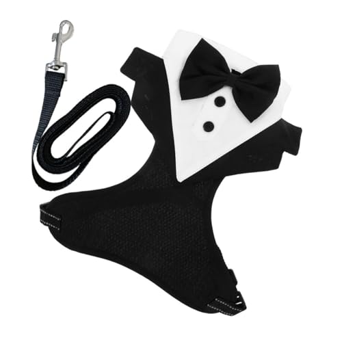 ARTSEWPLY Formelles Hundegeschirr mit Leine Tuxedo Design mit Fliege Bequemes Haustier Weste kostüm für Hochzeiten und Outdoor spaziergänge Sichtbar und Angenehm für Kleine bis Große Hunde von ARTSEWPLY